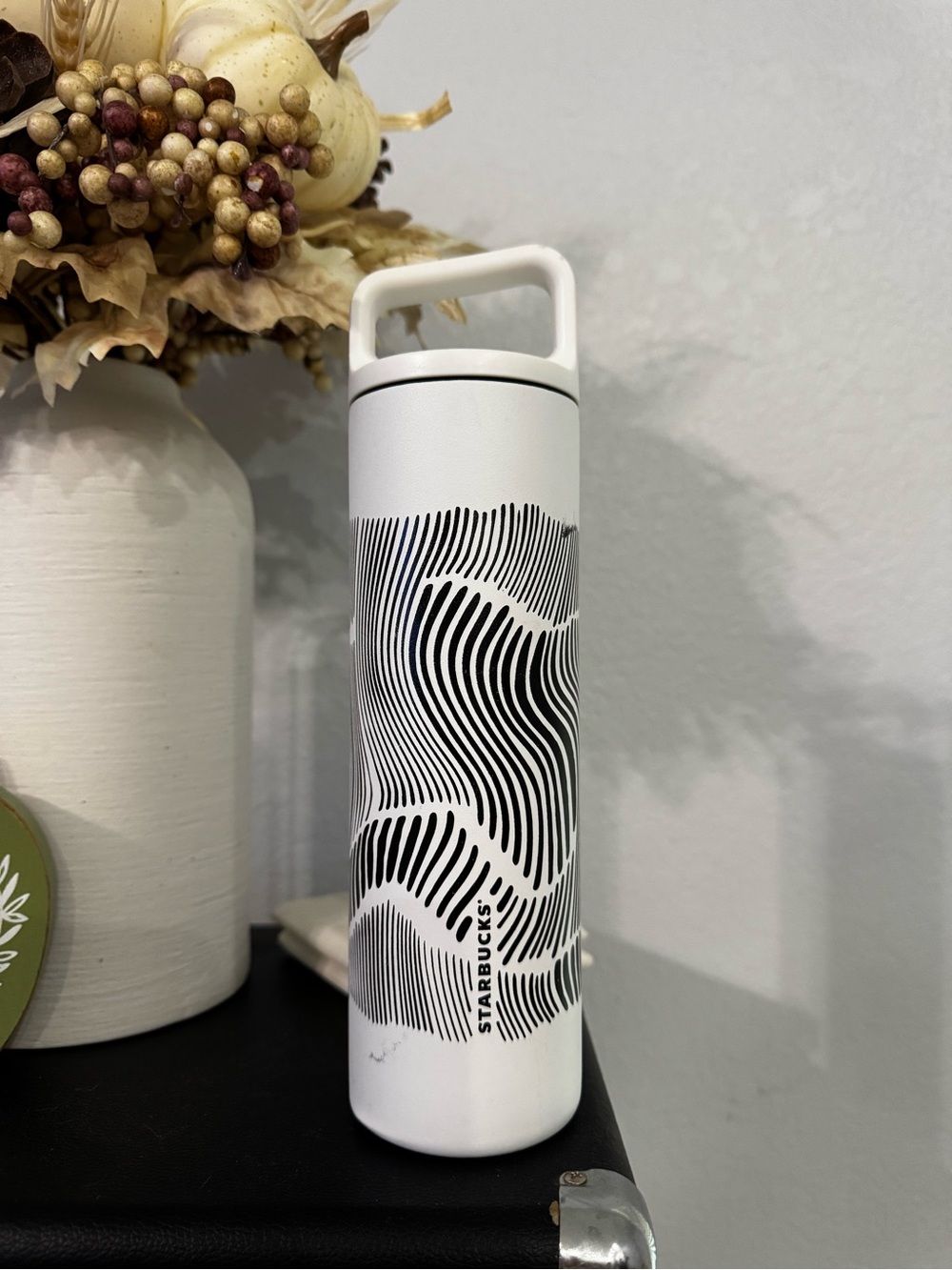 Starbucks White and Black Zebra-Pattern Stainless Bottle